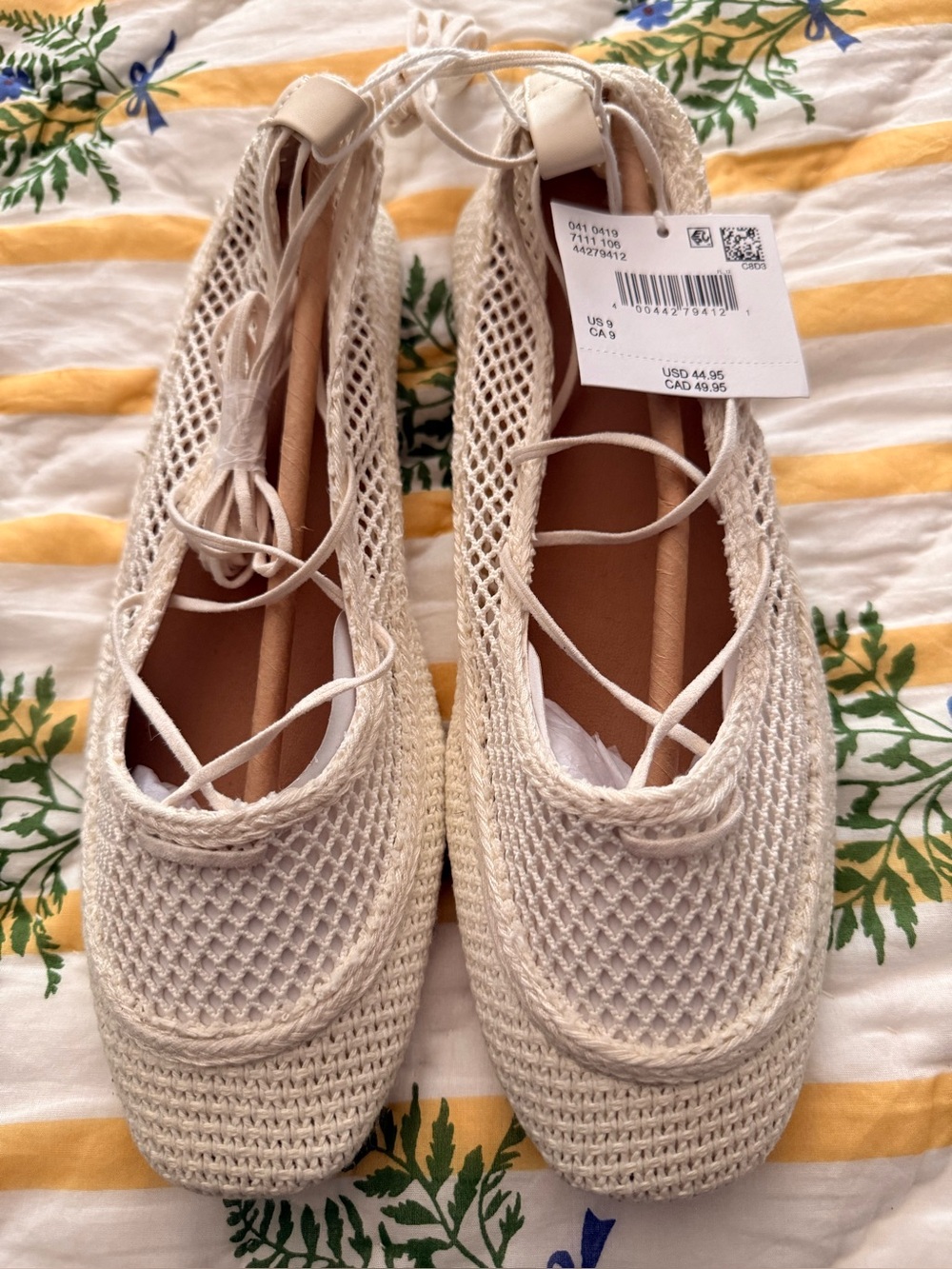 NWT Ivory Crochet Lace-Up Ballet Flats | Coastal Cottagecore | Size 9